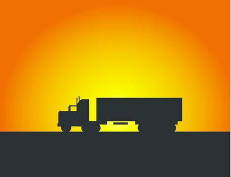 The lorry goes on road and a sunset. A vector illustration.