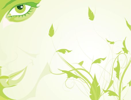 Beautiful face of the girl and the nature. A vector illustration