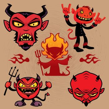 A collection of vector cartoon devil characters in various styles.
