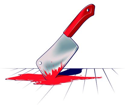sharp kitchen knife blade in blood 