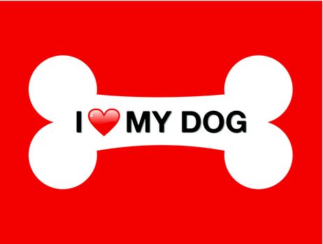 I love my dog and cartoon bone over red background. Vector file layered for easy manipulation and custom coloring.