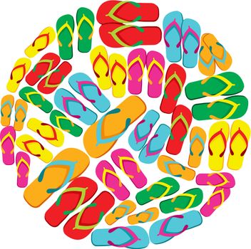 Circle made with multicolored flip flops isolated over white background. Vector file layered for easy manipulation and custom coloring.