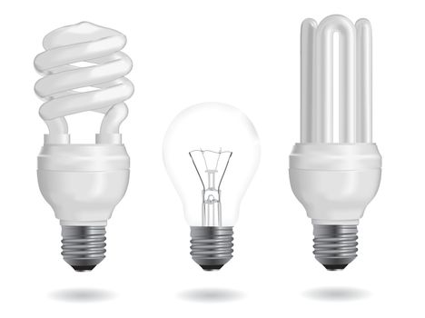 Incandescent and fluorescent energy efficiency light bulbs. Vector Illustration.