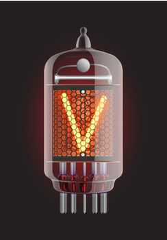 Nixie tube indicator. Letter "V" from retro, Transparency guaranteed. Vector illustration.