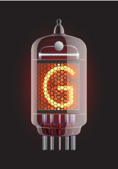 Nixie tube indicator. Letter "G" from retro, Transparency guaranteed. Vector illustration.