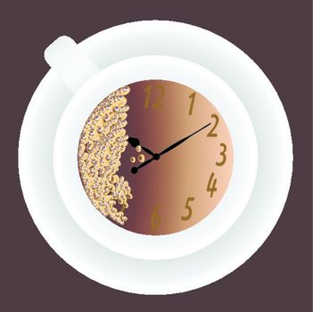 Coffee cup with a clock. Vector illustration.