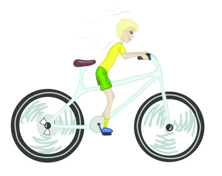 Kid with too big bicycle. Color version. Vector illustration eps8