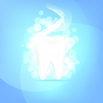 Tooth With Blue Background And Bokeh, Vector Illustration