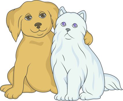 vector illustration of Puppy with cat