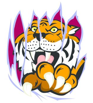 vector illustration of Tiger with claw tearing the background