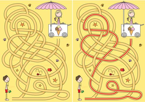 Ice-cream maze for kids with a solution