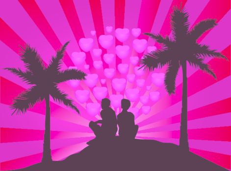 vector romantic couple and hearts background