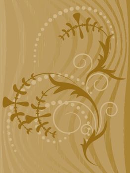 Abstract curve with flowers on a brown background.