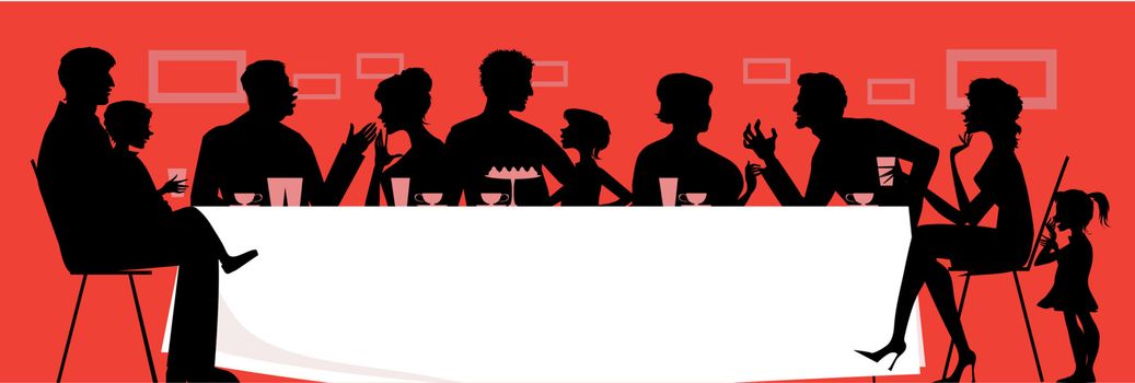 Silhouettes of a dinning family