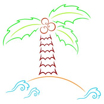 Tropics island symbol with palm and sea