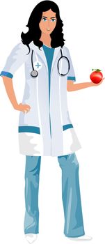 Conceptual illustration of a nurse/doctor holding an red apple. Mesh gradients used.