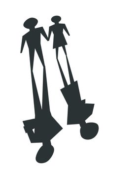 illustrations of broken relationship, couple shadow was ignoring each other.