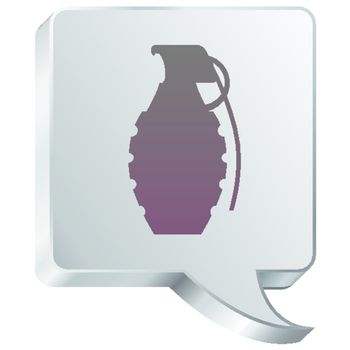 Hand grenade icon on stainless steel modern industrial voice bubble icon suitable for use as a website accent, on promotional materials, or in advertisements.