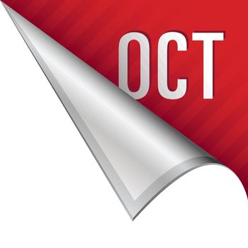 October calendar month icon on vector peeled corner tab suitable for use in print, on websites, or in advertising materials.