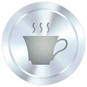 Coffee cup icon on round stainless steel modern industrial button