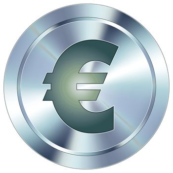 Euro icon on round stainless steel modern industrial button