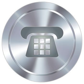 Telephone or contact icon on round stainless steel modern industrial button