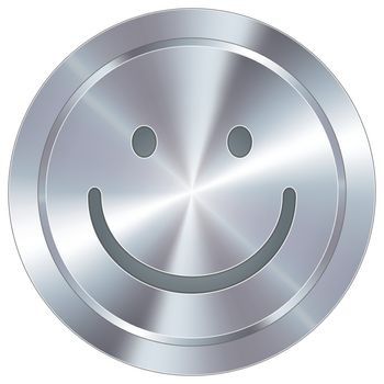 Smiley face emoticon icon on round stainless steel modern industrial button