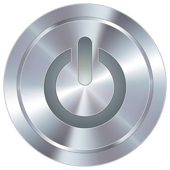 Computer power icon on round stainless steel modern industrial button