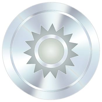 Sun icon on round stainless steel modern industrial button