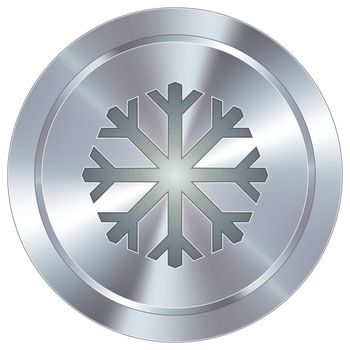 Snowflake or winter icon on round stainless steel modern industrial button