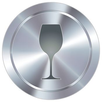 Wine glass icon on round stainless steel modern industrial button