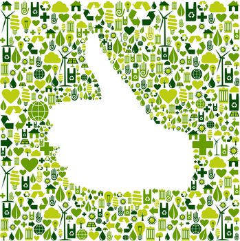 Thumb up hand over Go green icons texture background. Vector file layered for easy manipulation and custom coloring