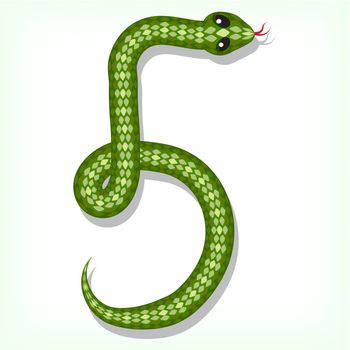 Font made from green snake. Digit 5