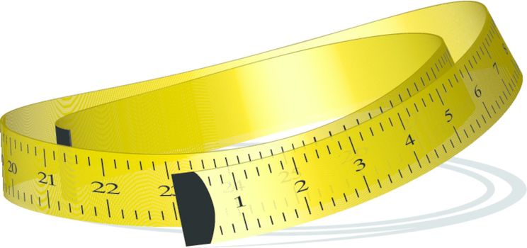 yellow measuring tape against white background, vector art illustration