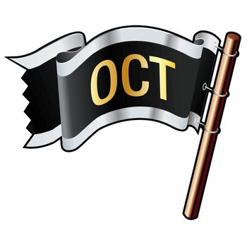 October calendar month icon on black, silver, and gold vector flag good for use on websites, in print, or on promotional materials