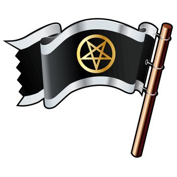 Pentagram religious icon on black, silver, and gold vector flag good for use on websites, in print, or on promotional materials