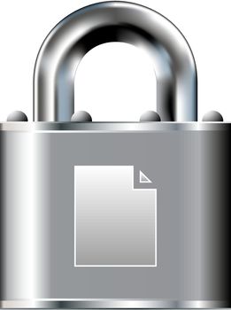 Paper document icon on stainless steel padlock vector button