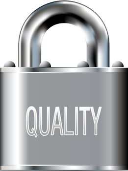 Quality icon on stainless steel padlock vector button