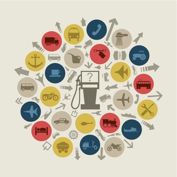 Transport round gasoline refuelling. A vector illustration