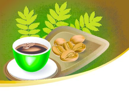 cup of coffee with coffee beans background