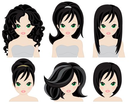 set of hairstyles for short and long black hair