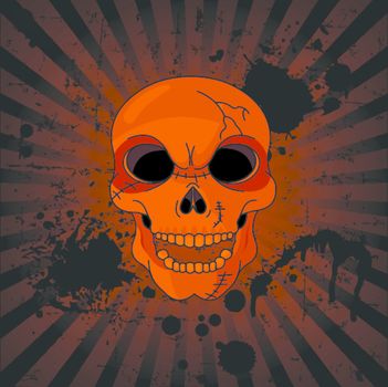 Evil Skull on grange radial background with place for copy/text