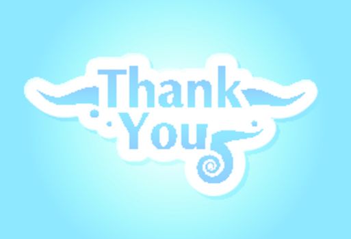 Thank you graphic isolated on blue background. Vector illustration.