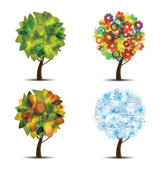 Four season trees. Spring, summer, autumn, winter 