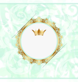 Illustration royal background with golden ornate frame and heraldic crown - vector