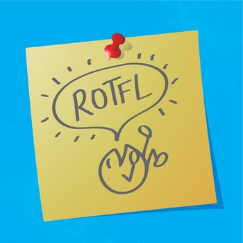 "rotfl" handwritten acronym message on sticky paper, eps10 vector illustration