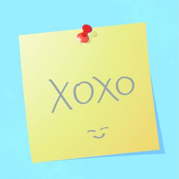 "xoxo" handwritten acronym message on sticky paper, eps10 vector illustration