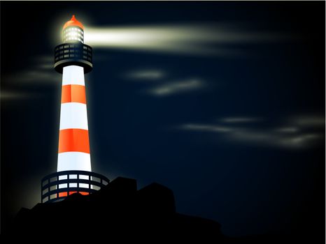 illustration of lighthouse at coastline in the night