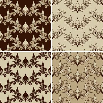 vector set of 4  seamless vintage patterns. fully editable eps 8 file with clipping masks,patterns in swatch menu,  can be used as pattern, wallpaper, textile, wrapping paper or background, easy to change colors, 