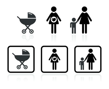 Black icons set - motherhood, pregnancy